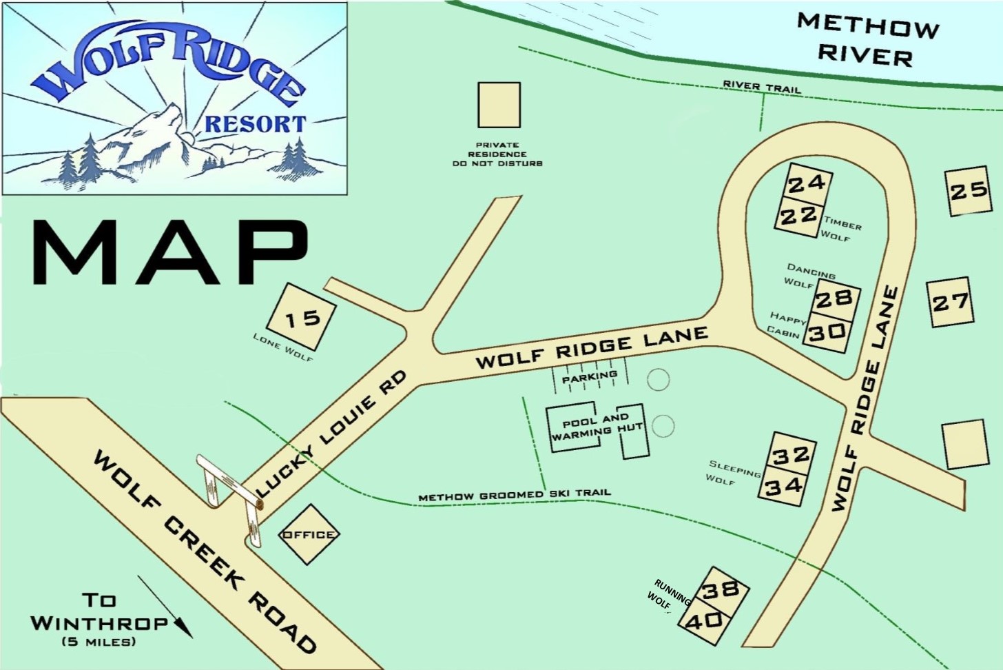 Wolfridge Resort property map showing unit locations and amenities